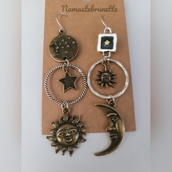 🌙 Boho Celestial Sun Moon Star Dangle Earrings - Picture 17 of 17